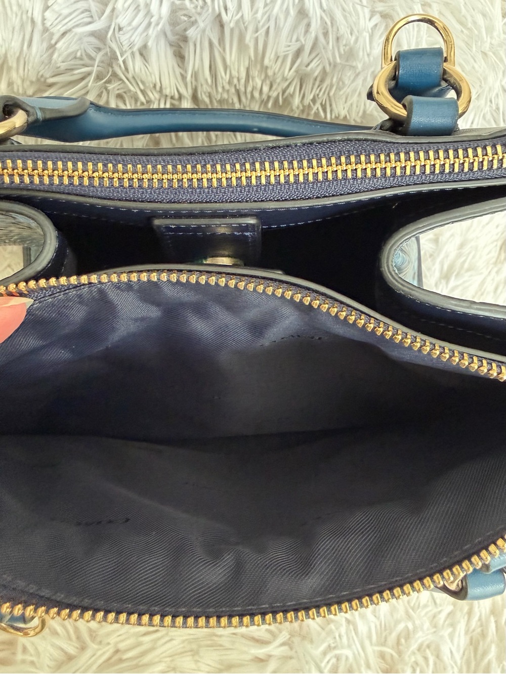 NWOT Coach Crosby Carryall Navy Blue Colorblock Leather Crossbody Satchel Tote - Picture 12 of 13